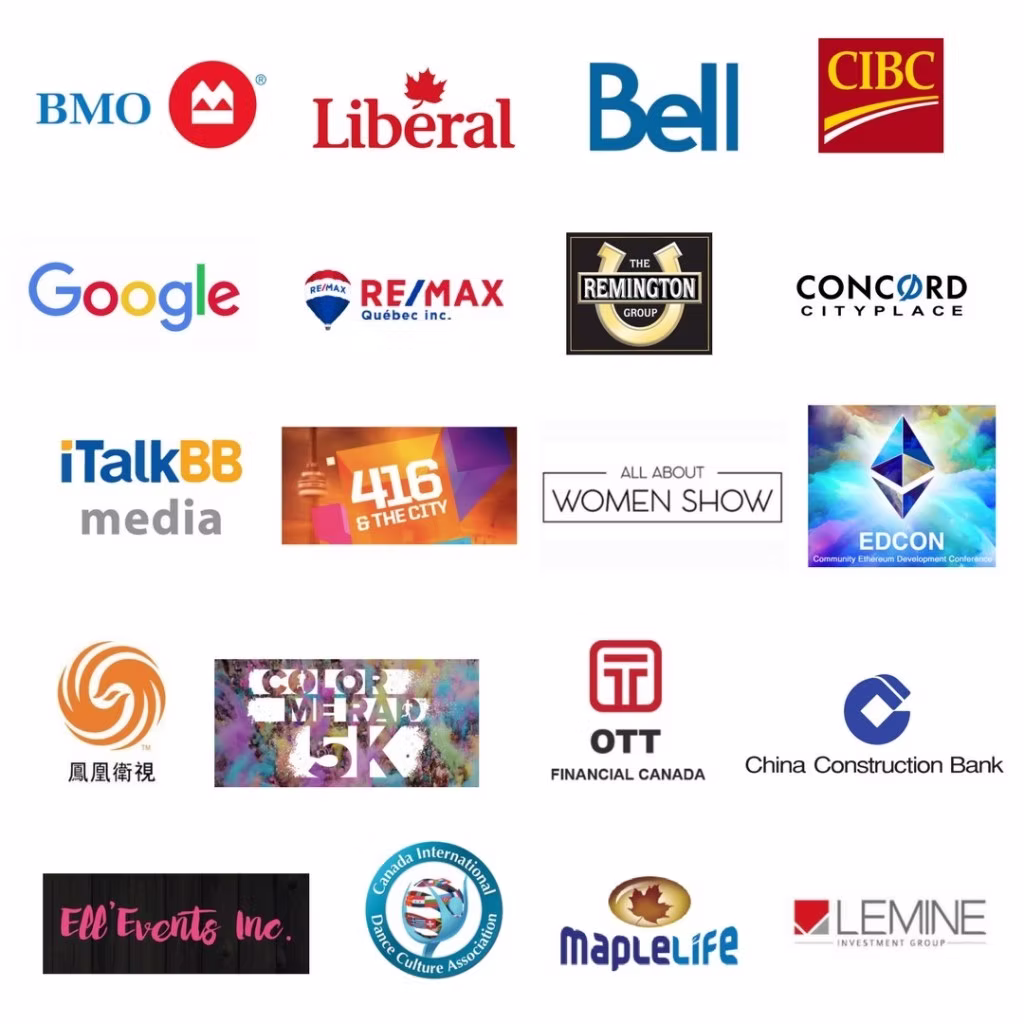 Client logos including BMO, Bell, CIBC, Google, RE/MAX Québec, The Remington Group, Concord CityPlace, iTalkBB Media, China Construction Bank, OTT Financial Canada and Phoenix Satellite Television