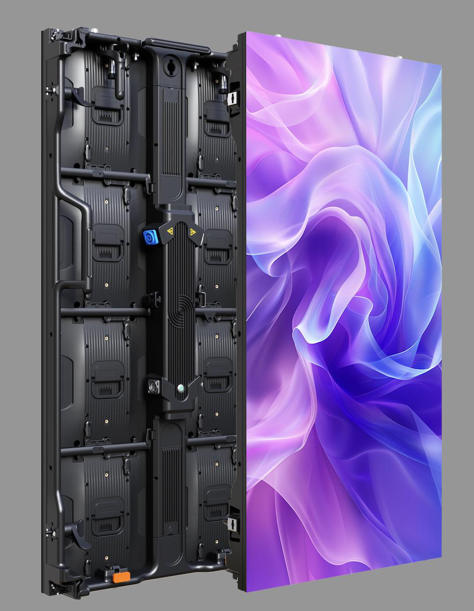 P2.6mm Mini 4-in-1 rental panel — lit face and rear frame with handles, locks and quick-connect